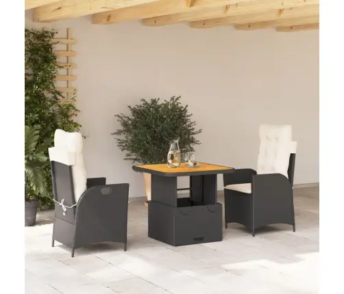 3-Osaline Aiamööbli Komplekt Patjadega, Must, Polürotang