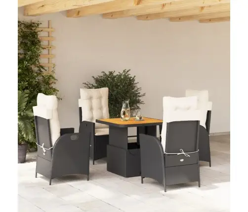 5-Osaline Aiamööbli Komplekt Patjadega, Must, Polürotang