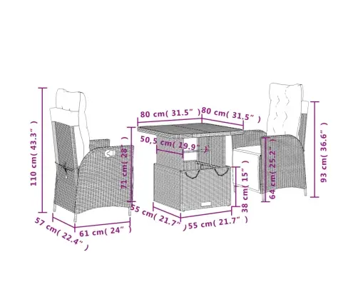 Sodo Komplektas Su Pagalvėlėmis, 3 Dalių, Juodas, Poliratanas
