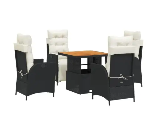 5-Daļīgs Dārza Mēbeļu Komplekts, Matrači, Melna Pe  Rotangpalma Vidaxl