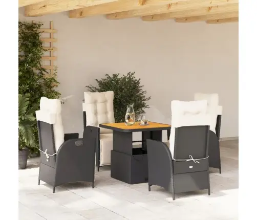 5-Daļīgs Dārza Mēbeļu Komplekts, Matrači, Melna Pe  Rotangpalma Vidaxl