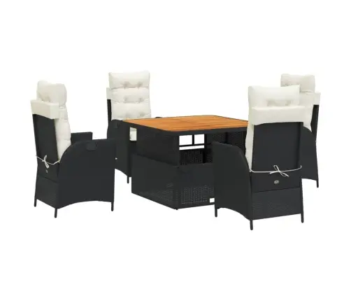 5-Daļīgs Dārza Mēbeļu Komplekts, Matrači, Melna Pe  Rotangpalma Vidaxl
