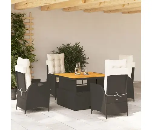 5-Daļīgs Dārza Mēbeļu Komplekts, Matrači, Melna Pe  Rotangpalma Vidaxl