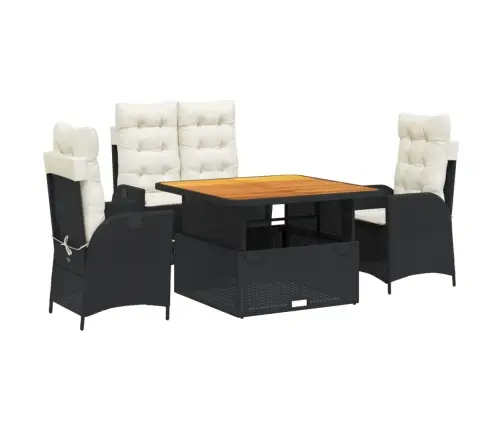 4-Daļīgs Dārza Virtuves Mēbeļu Komplekts, Melna Pe Rotangpalma Vidaxl