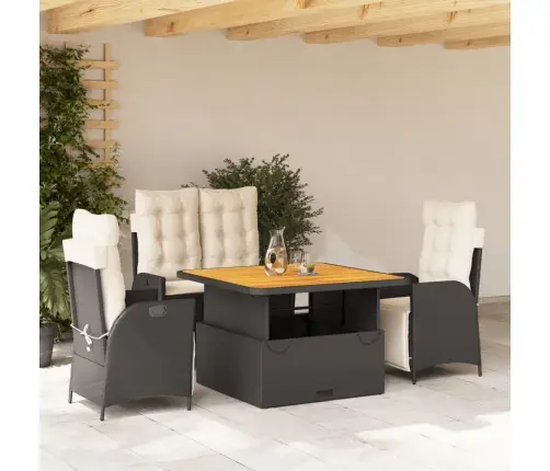 4-Daļīgs Dārza Virtuves Mēbeļu Komplekts, Melna Pe Rotangpalma Vidaxl