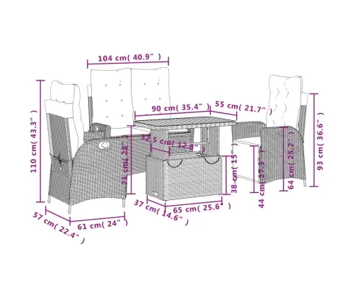 Sodo Komplektas Su Pagalvėlėmis, 4 Dalių, Juodas, Poliratanas