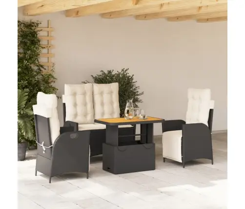 Sodo Komplektas Su Pagalvėlėmis, 4 Dalių, Juodas, Poliratanas