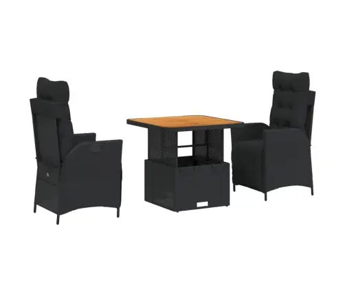 3-Osaline Aiamööbli Komplekt Patjadega, Must, Polürotang