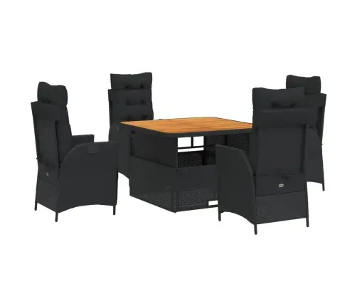 5-Daļīgs Dārza Mēbeļu Komplekts, Matrači, Melna Pe  Rotangpalma Vidaxl