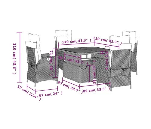 5-Daļīgs Dārza Mēbeļu Komplekts, Matrači, Melna Pe  Rotangpalma Vidaxl