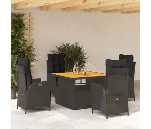 5-Daļīgs Dārza Mēbeļu Komplekts, Matrači, Melna Pe  Rotangpalma Vidaxl