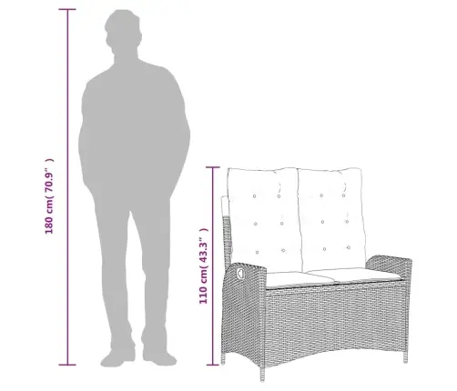 2-Daļīgs Dārza Mēbeļu Komplekts, Matrači, Melna Pe Rotangpalma Vidaxl