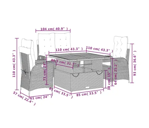 4-Daļīgs Dārza Virtuves Mēbeļu Komplekts, Melna Pe Rotangpalma Vidaxl