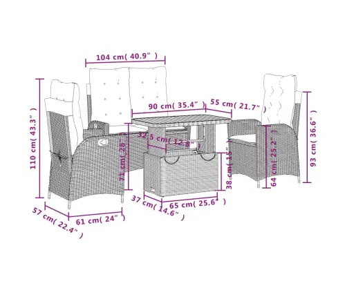 4-Daļīgs Dārza Virtuves Mēbeļu Komplekts, Melna Pe Rotangpalma Vidaxl
