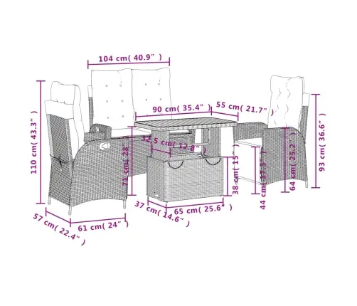 4-Daļīgs Dārza Virtuves Mēbeļu Komplekts, Melna Pe Rotangpalma Vidaxl