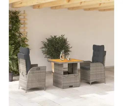 3-Daļīgs Dārza Mēbeļu Komplekts, Matrači, Pelēka Pe Rotangpalma Vidaxl