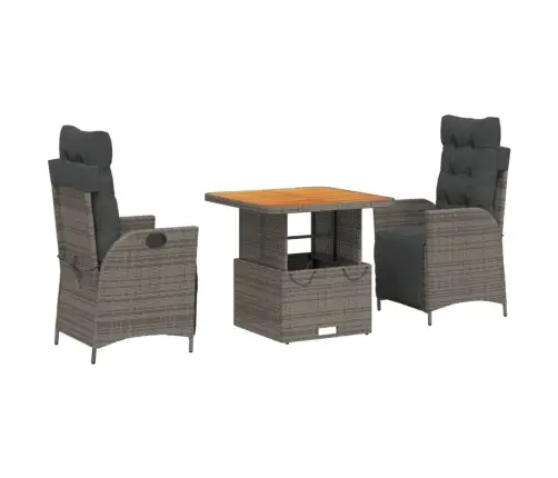 3-Daļīgs Dārza Mēbeļu Komplekts, Matrači, Pelēka Pe Rotangpalma Vidaxl