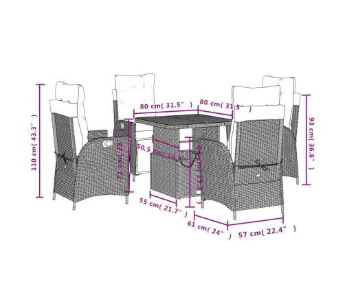 Sodo Komplektas Su Pagalvėlėmis, 5 Dalių, Pilkas, Poliratanas