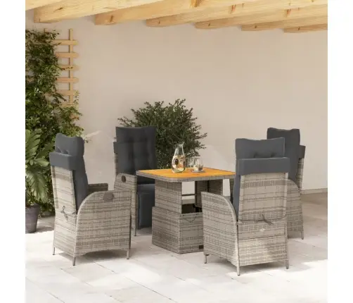 Sodo Komplektas Su Pagalvėlėmis, 5 Dalių, Pilkas, Poliratanas