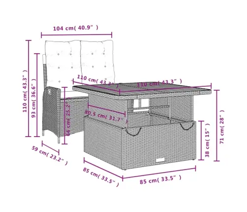 2-Osaline Aiamööbli Komplekt Patjadega, Hall, Polürotang