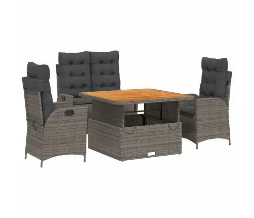 Sodo Komplektas Su Pagalvėlėmis, 4 Dalių, Pilkas, Poliratanas