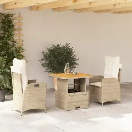 3-Daļīgs Dārza Mēbeļu Komplekts, Matrači, Bēša Pe Rotangpalma Vidaxl