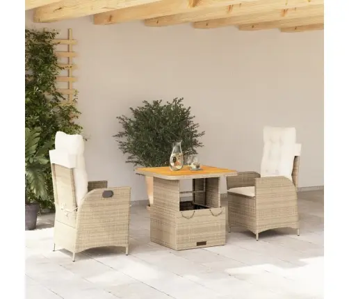 3-Daļīgs Dārza Mēbeļu Komplekts, Matrači, Bēša Pe Rotangpalma Vidaxl 3-Daļīgs Dārza Mēbeļu Komplekts, Matrači, Bēša Pe Rotangpalma Vidaxl