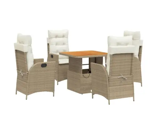 5-Daļīgs Dārza Mēbeļu Komplekts, Matrači, Bēša Pe Rotangpalma Vidaxl