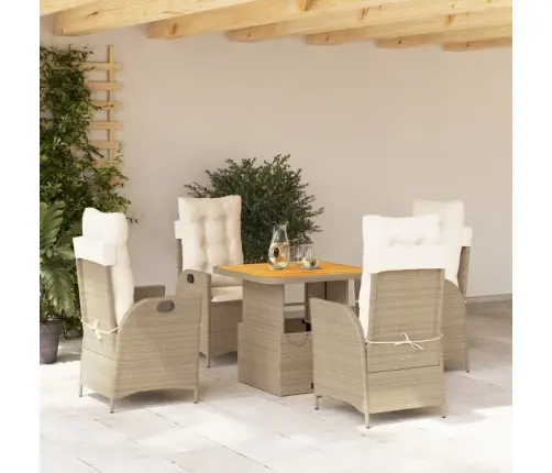 5-Daļīgs Dārza Mēbeļu Komplekts, Matrači, Bēša Pe Rotangpalma Vidaxl