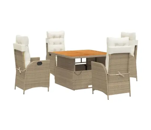 5-Daļīgs Dārza Mēbeļu Komplekts, Matrači, Bēša Pe Rotangpalma Vidaxl