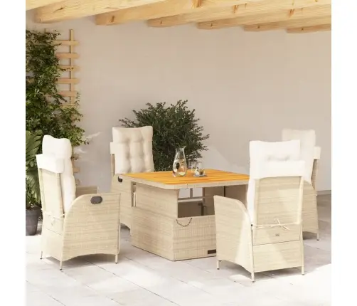 5-Daļīgs Dārza Mēbeļu Komplekts, Matrači, Bēša Pe Rotangpalma Vidaxl