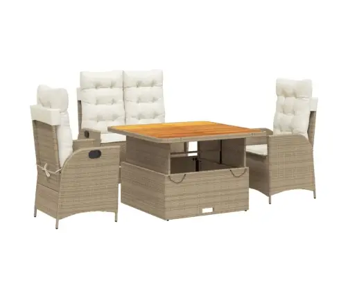 4-Daļīgs Dārza Mēbeļu Komplekts, Matrači, Bēša Pe Rotangpalma Vidaxl