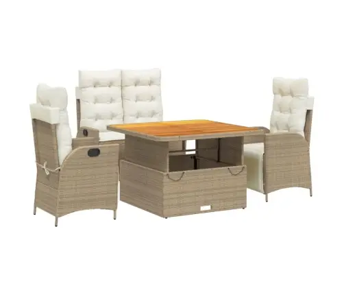 4-Daļīgs Dārza Mēbeļu Komplekts, Matrači, Bēša Pe Rotangpalma Vidaxl