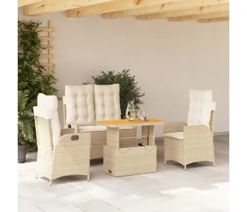 Sodo Komplektas Su Pagalvėlėmis, 4 Dalių, Smėlio, Poliratanas