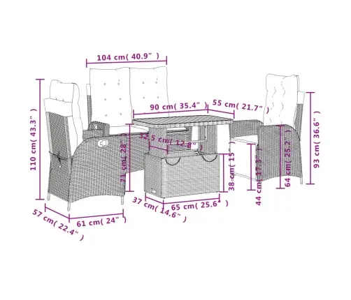 4-Daļīgs Dārza Mēbeļu Komplekts, Matrači, Bēša Pe Rotangpalma Vidaxl