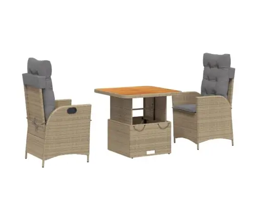 3-Daļīgs Dārza Mēbeļu Komplekts, Matrači, Bēša Pe Rotangpalma Vidaxl