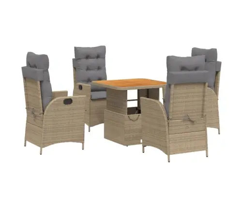 5-Daļīgs Dārza Mēbeļu Komplekts, Matrači, Bēša Pe Rotangpalma Vidaxl