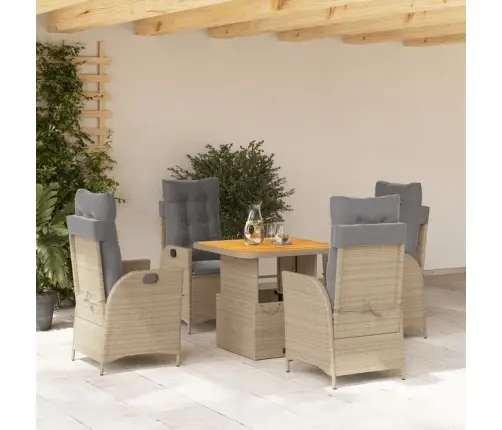 5-Daļīgs Dārza Mēbeļu Komplekts, Matrači, Bēša Pe Rotangpalma Vidaxl