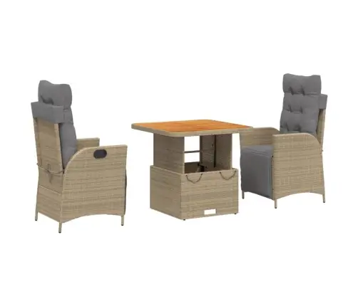 3-Osaline Aiamööbli Komplekt Patjadega, Beež, Polürotang