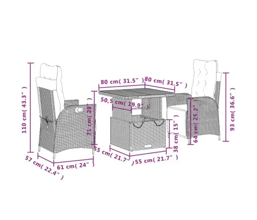 3-Osaline Aiamööbli Komplekt Patjadega, Beež, Polürotang