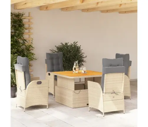 Sodo Komplektas Su Pagalvėlėmis, 5 Dalių, Smėlio, Poliratanas