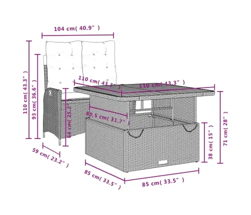 2-Osaline Aiamööbli Komplekt Patjadega, Beež, Polürotang