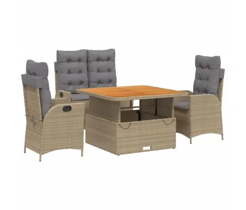 4-Daļīgs Dārza Mēbeļu Komplekts, Matrači, Bēša Pe Rotangpalma Vidaxl