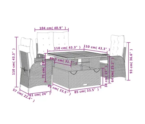 4-Daļīgs Dārza Mēbeļu Komplekts, Matrači, Bēša Pe Rotangpalma Vidaxl