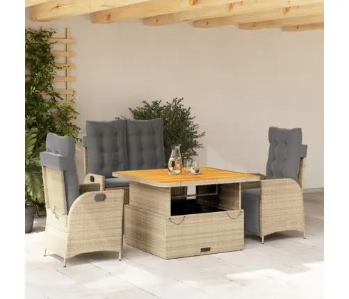 4-Daļīgs Dārza Mēbeļu Komplekts, Matrači, Bēša Pe Rotangpalma Vidaxl