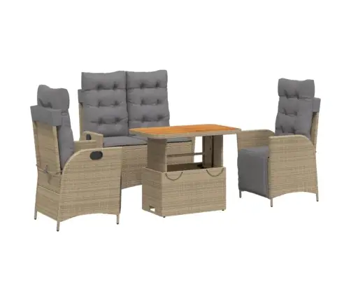 4-Daļīgs Dārza Mēbeļu Komplekts, Matrači, Bēša Pe Rotangpalma Vidaxl