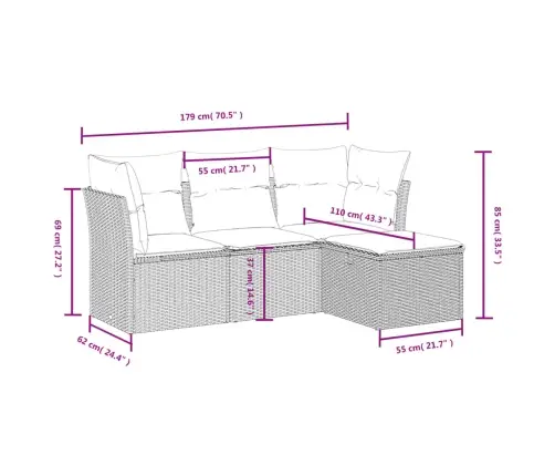 4-Daļīgs Dārza Dīvāna Komplekts Ar Matračiem, Pe Rotangpalma Vidaxl