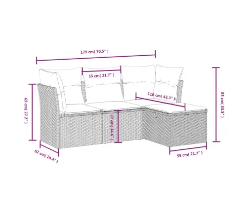 4-Daļīgs Dārza Dīvāna Komplekts Ar Matračiem, Pe Rotangpalma Vidaxl