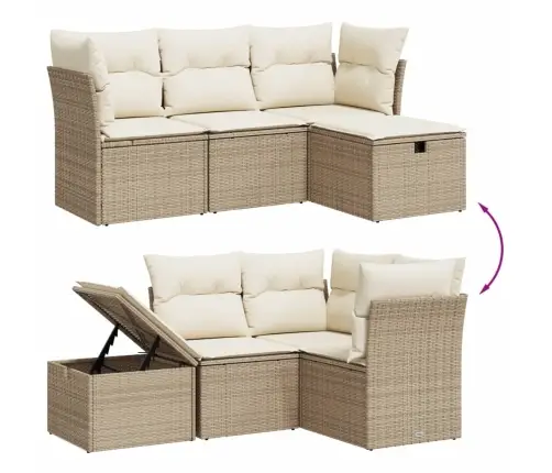 Sofos Komplektas Su Pagalvėlėmis, 4 Dalių, Smėlio, Poliratanas