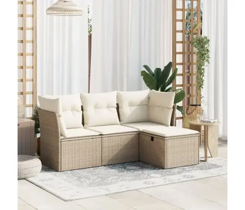 Sofos Komplektas Su Pagalvėlėmis, 4 Dalių, Smėlio, Poliratanas